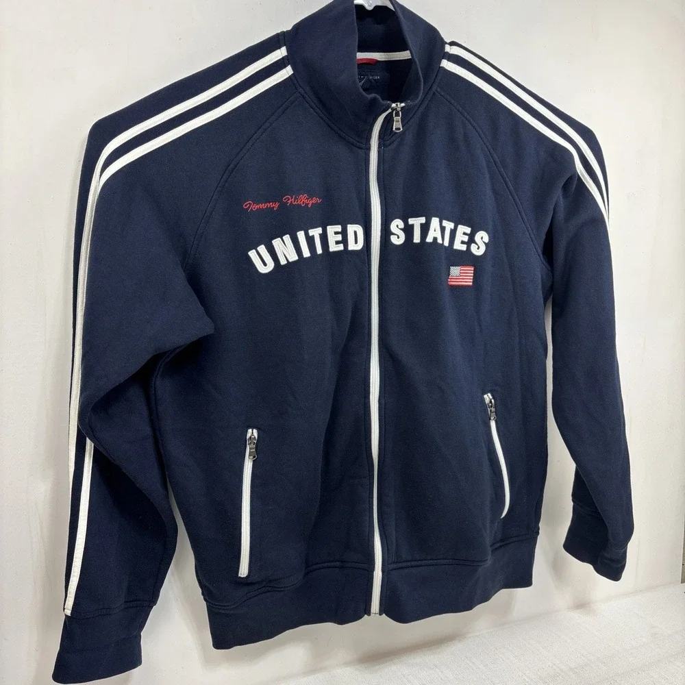 Tommy Hilfiger‎ Mens United States Embroidered Track Jacket Navy USA Size XL